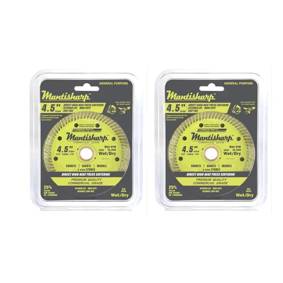 2 Pack  General Purpose Turbo Rim Diamond Blade,4-1/2 inch, for Angle Grinders & Tile Saws, Granite, Quartz, Marble and Other Masonry, 5/8, 20mm & 7/8 Arbors