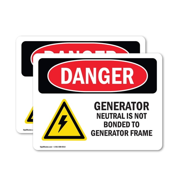 (2 Pack) Generator Neutral Is Not Bonded OSHA Danger Sign 5 Inch X 3.5 Inch Vinyl Label Decal Sticker Weather Resistant, UV Protected for Workplace, Business, and Construction Site,