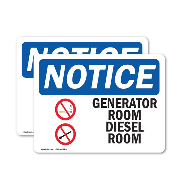 (2 Pack) Generator Room Diesel Fuel Sign