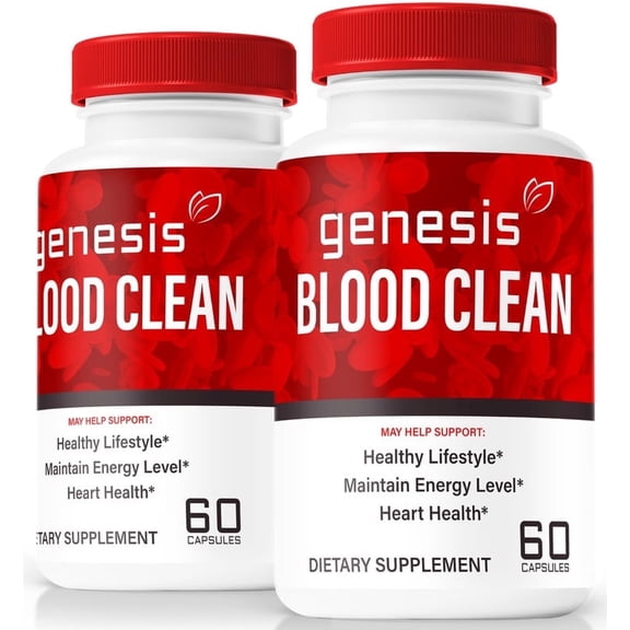 (2 Pack) Genesis Blood Clean Capsules - Official Genesis Blood Cleanse Pills to Maintain Overall Health, All Natural Formula For Healthy and Stable Levels, Blood Cleaner Reviews (120 Capsules)