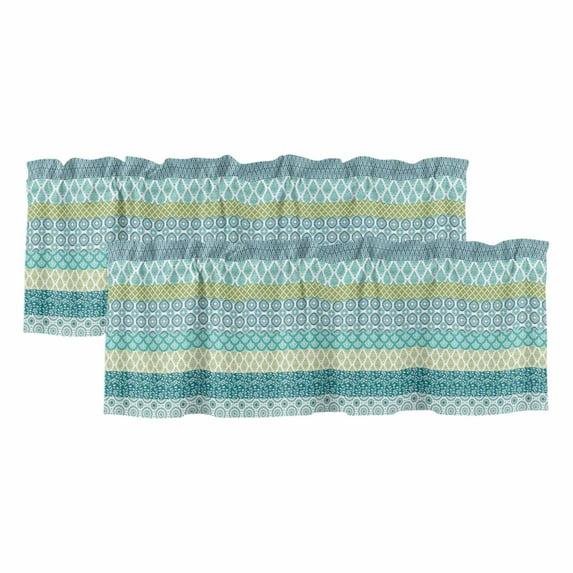 2 Pack Geometric Bohemia Valance for Window Stripes Green Blue and Turquoise Kitchen Valance Rod Pocket Short Curtain Topper Decorative Window Treatment for Living Room Bedroom 60"x18"