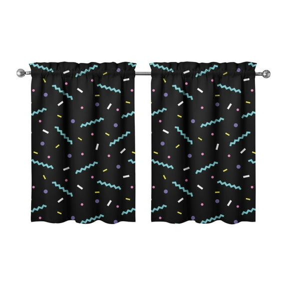 2 Pack Geometric Dot Caf Curtains - 27.5x36 Inch Semi-Sheer Short Curtains, Classic Black and White Polka Dot, Rod Pocket for Easy Hanging