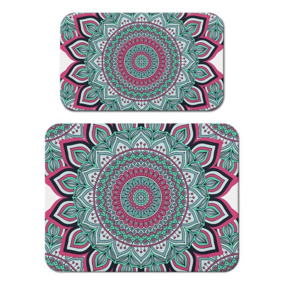 2 Pack Geometric Mandala Coffee Bar Mat - Folk Style Pattern, 4-Layer Non-Slip & Durable Counter Mat
