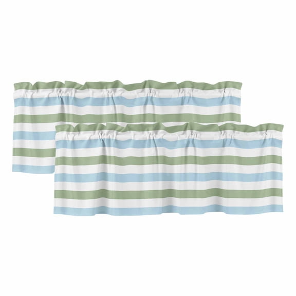 2 Pack Geometric Sage Valance for Window Green and Blue Stripes Kitchen Valance Rod Pocket Short Curtain Topper Decorative Window Treatment for Living Room Bedroom 42"x12"