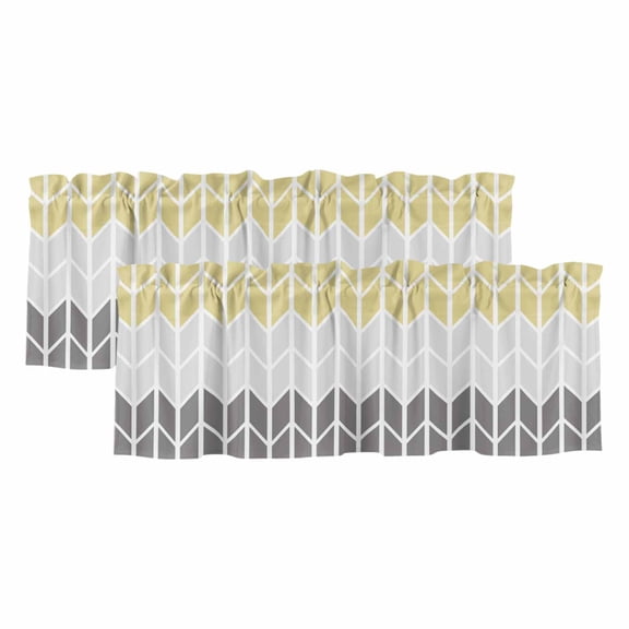 2 Pack Geometric Yellow Valance for Window Gray Black Chevron Kitchen Valance Rod Pocket Short Curtain Topper Decorative Window Treatment for Living Room Bedroom 42"x18"