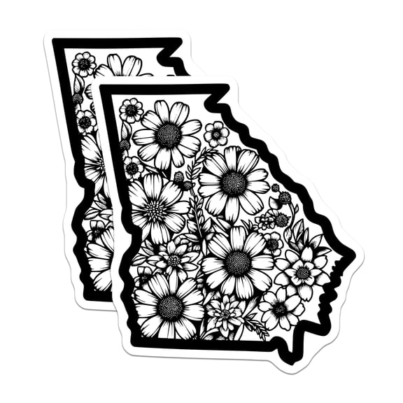 (2 Pack) Georgia State Stickers - Floral Design - State Pride Sticker - 5" On Longest Side - Sticks to Smooth Flat Surfaces - Made in USA - BMCS17554