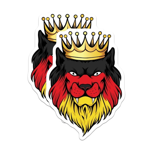 (2 Pack) German Lion King Stickers - Germany Flag - Patriotic Lion Art - 5" On Longest Side - Sticks to Smooth Flat Surfaces - Made in USA - BMCS17168