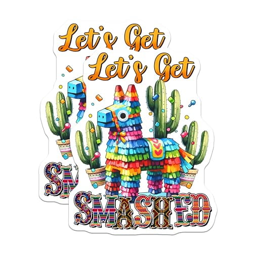 (2 Pack) Let's Get Smashed Magnets - Funny Party Decor - Colorful Pi????ata Design - 5" On Longest Side - for Cars, Fridges, Toolboxes - Made in USA - MAG8233