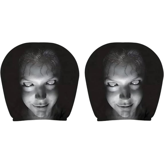 2 Pack Ghost Face Car Headrest Covers, Soft Polyester Fabric with Funny Cartoon Print, Stretchy Seat Headrest Protector for Auto Interior Decoration Halloween Decorations