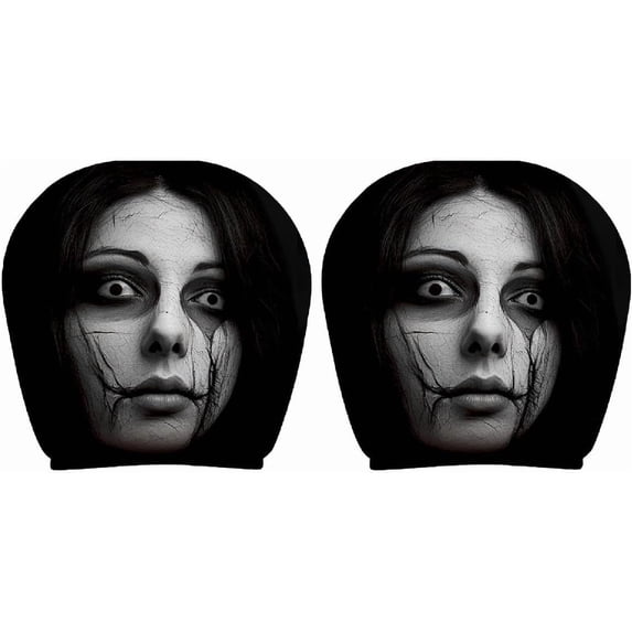 2 Pack Ghost Face Car Headrest Covers, Soft Polyester Fabric with Funny Cartoon Print, Stretchy Seat Headrest Protector for Auto Interior Decoration Halloween Decorations
