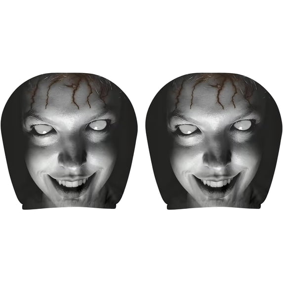 2 Pack Ghost Face Car Headrest Covers, Soft Polyester Fabric with Funny Cartoon Print, Stretchy Seat Headrest Protector for Auto Interior Decoration Halloween Decorations