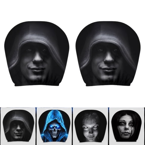 2 Pack Ghost Face Car Headrest Covers, Upgraded Snug Fit Auto Seat Protector with Funny Novelty Print, Soft Breathable Polyester Holiday Vehicle Interior Decor Accessories for Cars Trucks SUVs