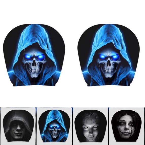 2 Pack Ghost Face Car Headrest Covers, Upgraded Snug Fit Auto Seat Protector with Funny Novelty Print, Soft Breathable Polyester Holiday Vehicle Interior Decor Accessories for Cars Trucks SUVs