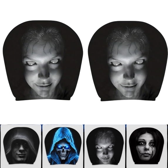 2 Pack Ghost Face Car Headrest Covers, Upgraded Snug Fit Auto Seat Protector with Funny Novelty Print, Soft Breathable Polyester Holiday Vehicle Interior Decor Accessories for Cars Trucks SUVs