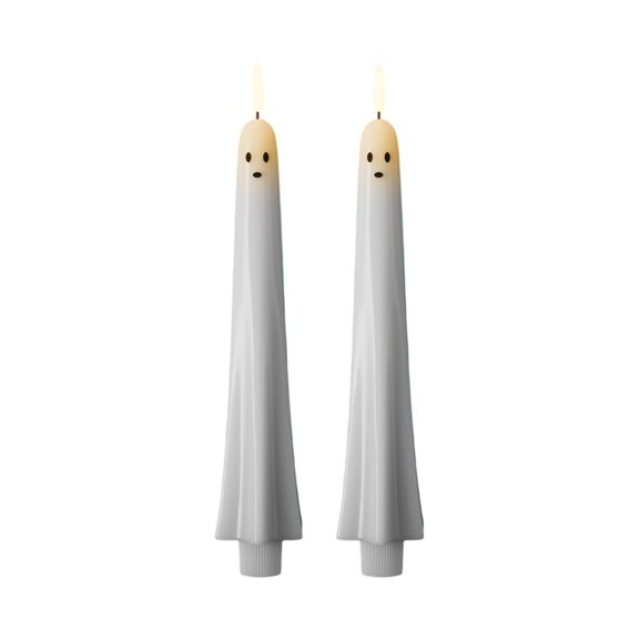 2 Pack Ghost Shaped Flameless Taper Candles, Gradient White LED Flickering Ghost Candlesticks for Halloween Dinner Table Mantel Home Decor
