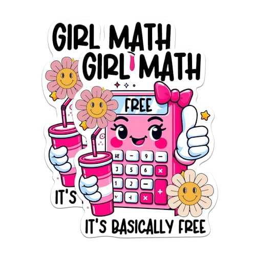 (2 Pack) Girl Math It's Basically Free Stickers - Funny Girl Math Meme - 5 Inches On Longest Side - Premium Vinyl - for Cars, Trucks, Skateboards, Laptops - Made in USA - BMCS1091