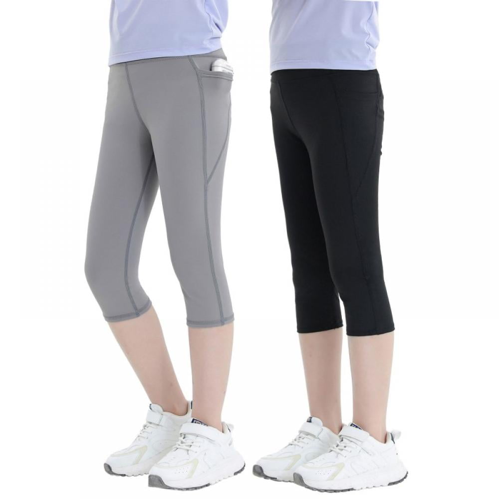 2 Pack Girls' Active Capri Legging Yoga Pants for Workout Sport Running Kids  with Pockets - Walmart.com