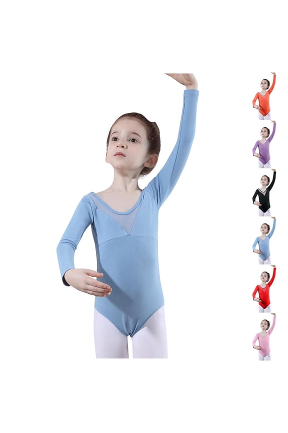 2 Pack Girls Ballet Dance Bodysuits 5-18Y Teens Juniors Long Sleeve Jumpsuits Casual One-Piece Solid Color Stretchy Slim-Fit Workout Bodysuit
