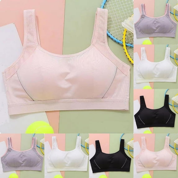 2 Pack Girls Bras Size 12-15 Lightweight Pullover No Underwire Sports Bra Teens Juniors Solid Stretchy Pullover Breathable Underwear Bralettes