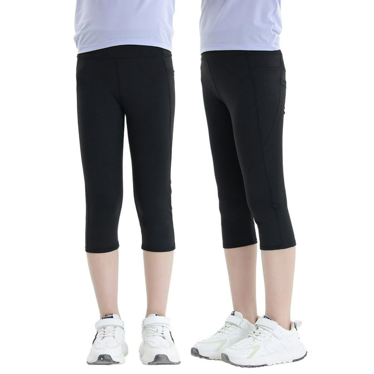 2 Pack Girls Capri Leggings Kids Workout Tights Gym Athletic Dance Yoga 3/4  Legging High Waist Shark Pants 4-13Y 