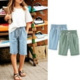 thumbnail image 1 of 2 Pack Girls Casual Bermuda Shorts Kids Knee Length High Waisted Summer Shorts Comfy Drawstring Short Pants with Pockets, 1 of 4