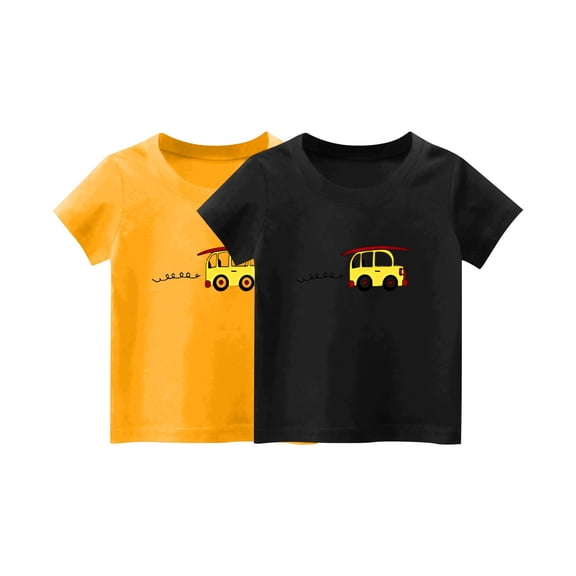2-Pack Girls Cute T-Shirt Kids Summer Short Sleeve Tops Car Casual Cotton Crew Neck Graphic Tees Loose Blouses Vacation, Yellow/Black, 10 Years