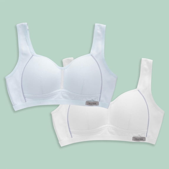 2 Pack Girls Everyday Bras Student Solid Color Comfortable Breathable Wireless Bralette with Chest Pad Training Sports Bra Cute Sports Bra Light Blue 12Y
