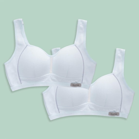 2 Pack Girls Everyday Bras Student Solid Color Comfortable Breathable Wireless Bralette with Chest Pad Training Sports Bra Youth Bras for Girls Blue 8Y