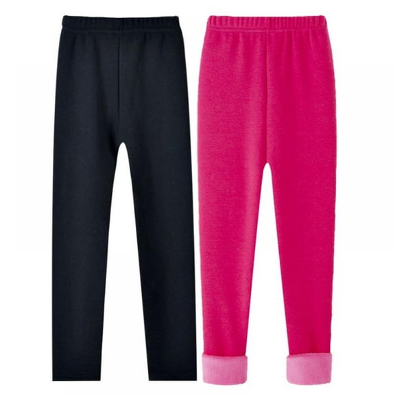 2 Pack Girls Fleece Leggings Toddler Warm Winter Fleece Lined Leggings for Girls in 2-13 Years