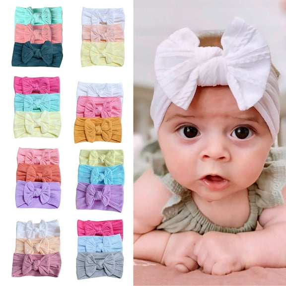 2 Pack Girls Headbands Cute Bowknot Hairbands Size 0-3 Toddlers Trendy Stretchy Elastic Solid Color Hair Accessories Ribbons