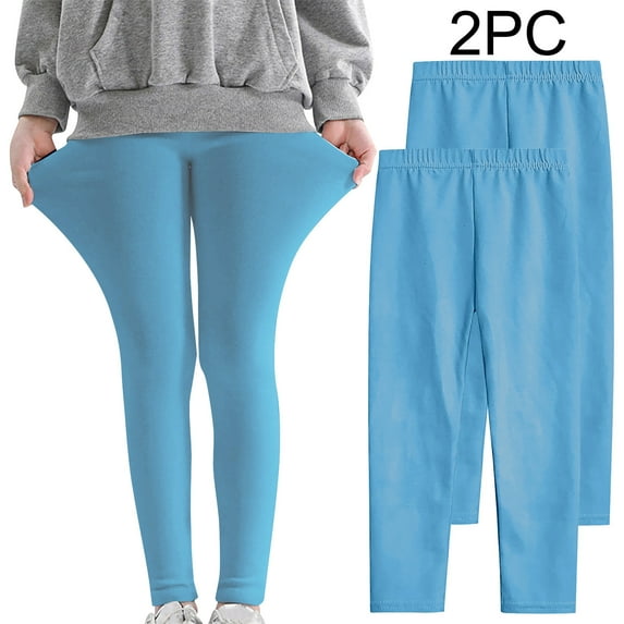 2 Pack Girls Leggings Elastic Waisted Soft Pull On Long Pants Kids Solid Color Lounge Slim Fit Stretch Trousers Tween Fall Legging 2025,Sizes 3-12