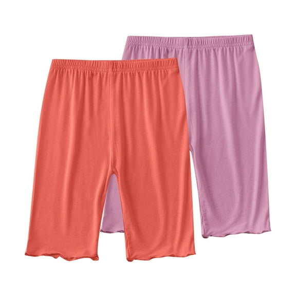 2 Pack Girls Leggings Summer Knee-Length Pants Cotton Spandex Solid Soft Leggings Dance Short
