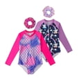 thumbnail image 1 of 2 Pack Girls Long Sleeve Rash Guards One-Piece Swimsuit with Hairband Bathing Suit Swimwear 2-10T, 1 of 7