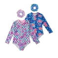 thumbnail image 1 of 2 Pack Girls Long Sleeve Rash Guards One-Piece Swimsuit with Hairband Bathing Suit Swimwear 2-10T, 1 of 7