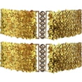 thumbnail image 1 of 2 Pack Girls Sequin Sparkly Metal Interlooking Buckles Elastic Waist Belt, Glitter Stretchy Belt for Women, 1 of 6