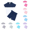 thumbnail image 1 of 2 Pack Girls Sets Two Piece Outfits 3M-4Y Toddlers Kids Casual Color-Block Short Sleeve Tops and Shorts Loungewear Workout Set with Pockets, 1 of 8