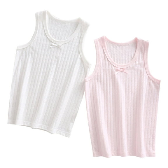 2-Pack Girls Sleeveless Tank Tops Kids Summer Solid Basic Cami Shirts Crew Neck Cotton Athletic Undershirts Vest