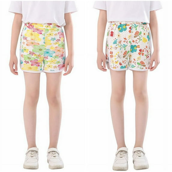 2 Pack Girls Summer Shorts Kids Athletic Shorts Active Running Shorts Workout Floral Pattern Dolphin Shorts