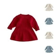 thumbnail image 1 of 2 Pack Girls Sweater Dresses Long Sleeve 6M-6Y Toddlers Kids Casual Solid Color Crochet Knitted Crewneck Loose Pullover Soft Warm Peplum Mini Dress, 1 of 7