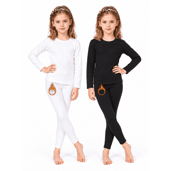 TELALEO 2 Set Girls Thermal Underwear Set , Fleece Lined Long Johns Base Layer Top & Bottom for Cold Weather,Size L