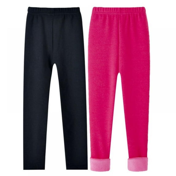 2-Pack Girls Winter Warm Cotton Fleece Lined Leggings Thick Pants Kids Basic Full Length Pant Thermal Stretch Leggings,2-11 Y