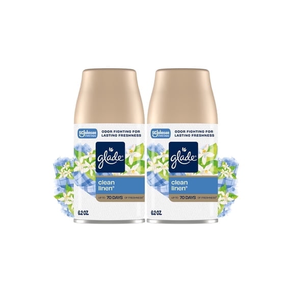 2 Pack Glade Automatic Spray Refill, Air Freshener, Clean Linen®, 2 Refills, 2 x 6.2 oz