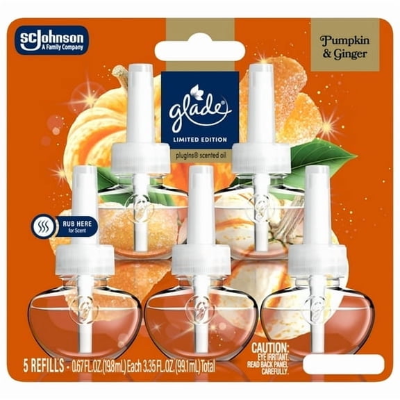 ( 2 Pack ) Glade PlugIns Scented Oil 5 Refills Limited Edition, Pumpkin & Ginger, 3.35 oz, Pack of 5