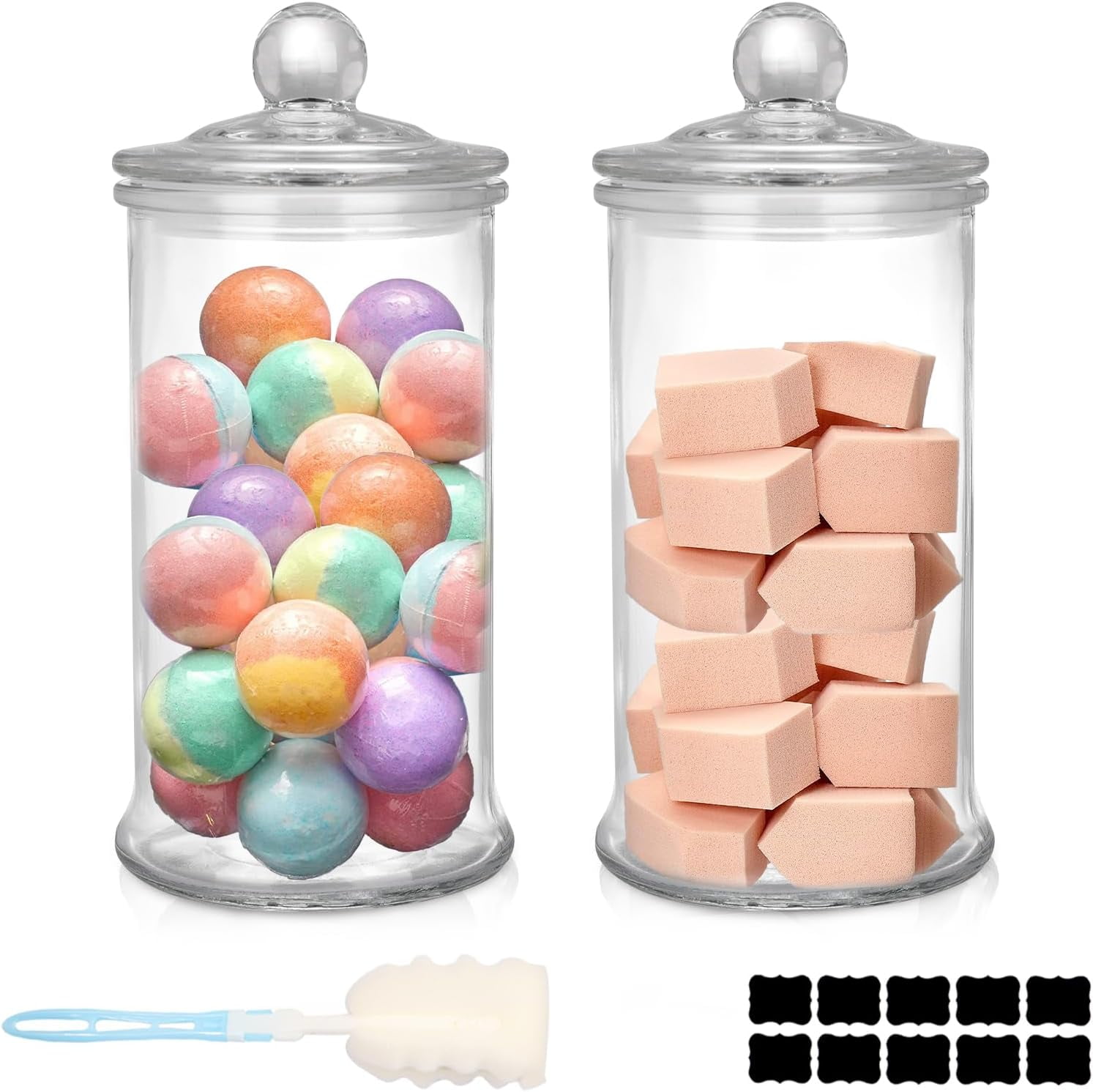 2 Pack Glass Apothecary Jars with Lids, 32oz Clear Bathroom Accessories ...