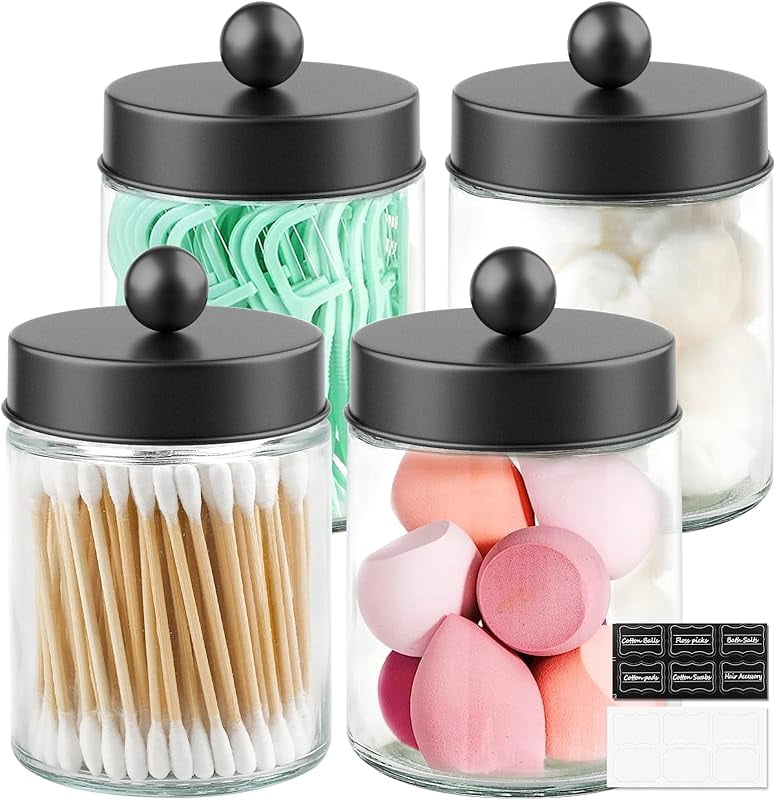 MKOSAB Set Of 2 Clear Glass Apothecary Jars With Lids – Vintage Bathroom & Vanity Organizer (Green)