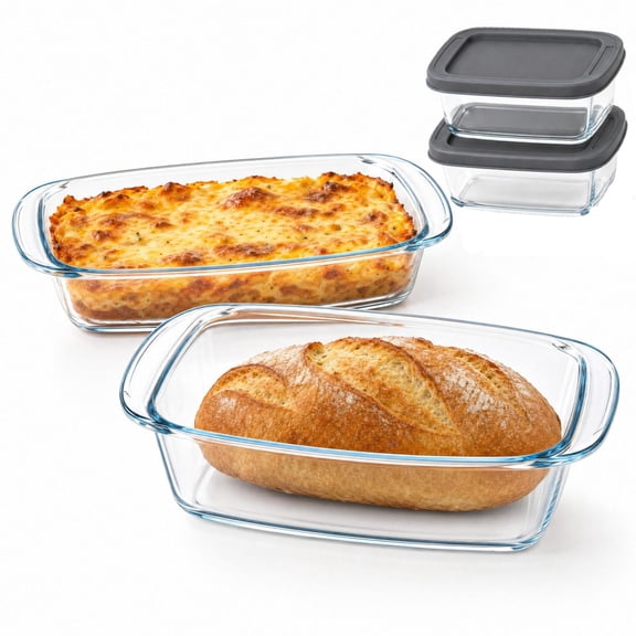 2‑Pack Glass Bread Loaf Pan Set with Lids, 1.8L Rectangular Glass Baking Dishes, Airtight Food Storage Containers Dishwasher Safe