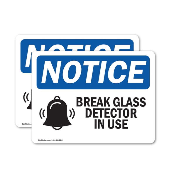 (2 Pack) Glass Break Detector In Use Sign