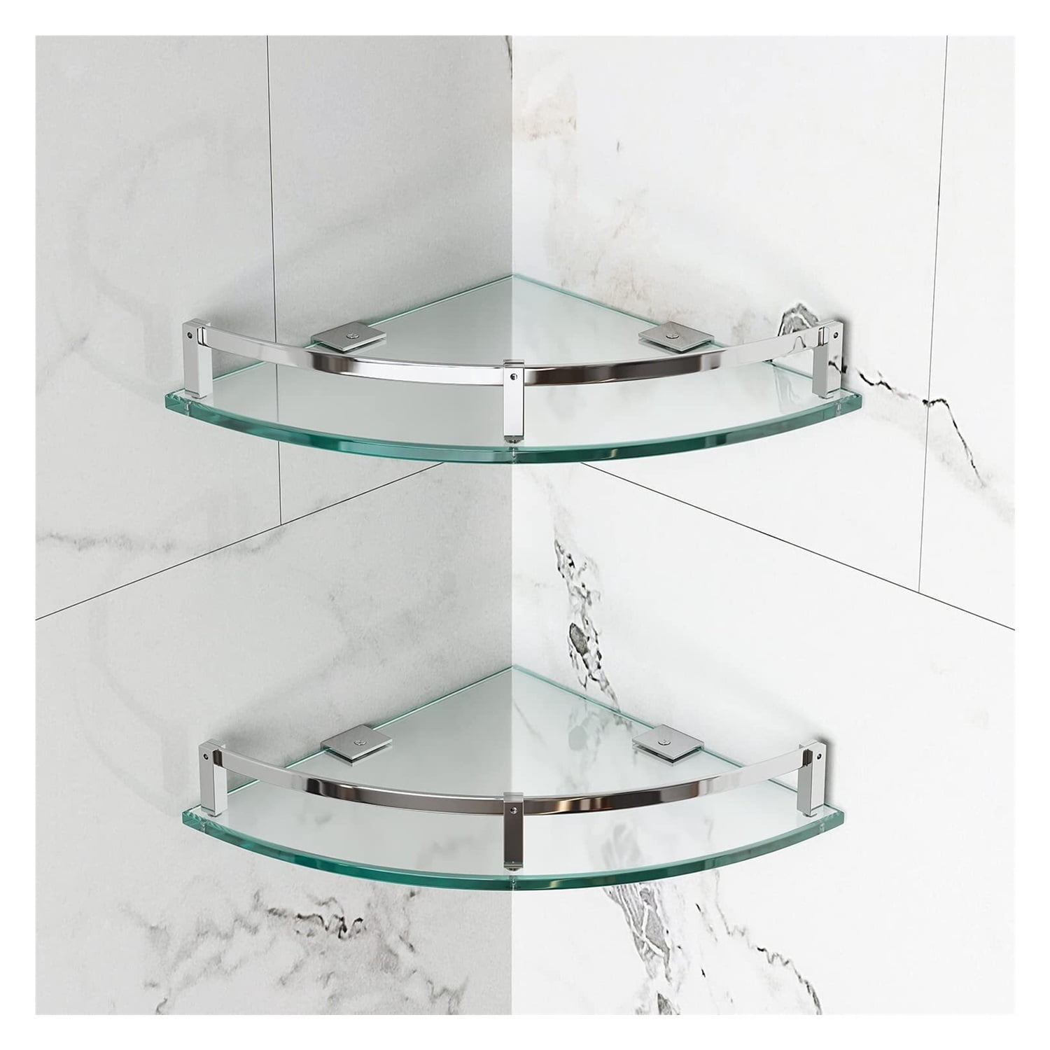 2-Pack Glass Corner Shower Shelves - 304 Stainless Steel Rail, Wall ...