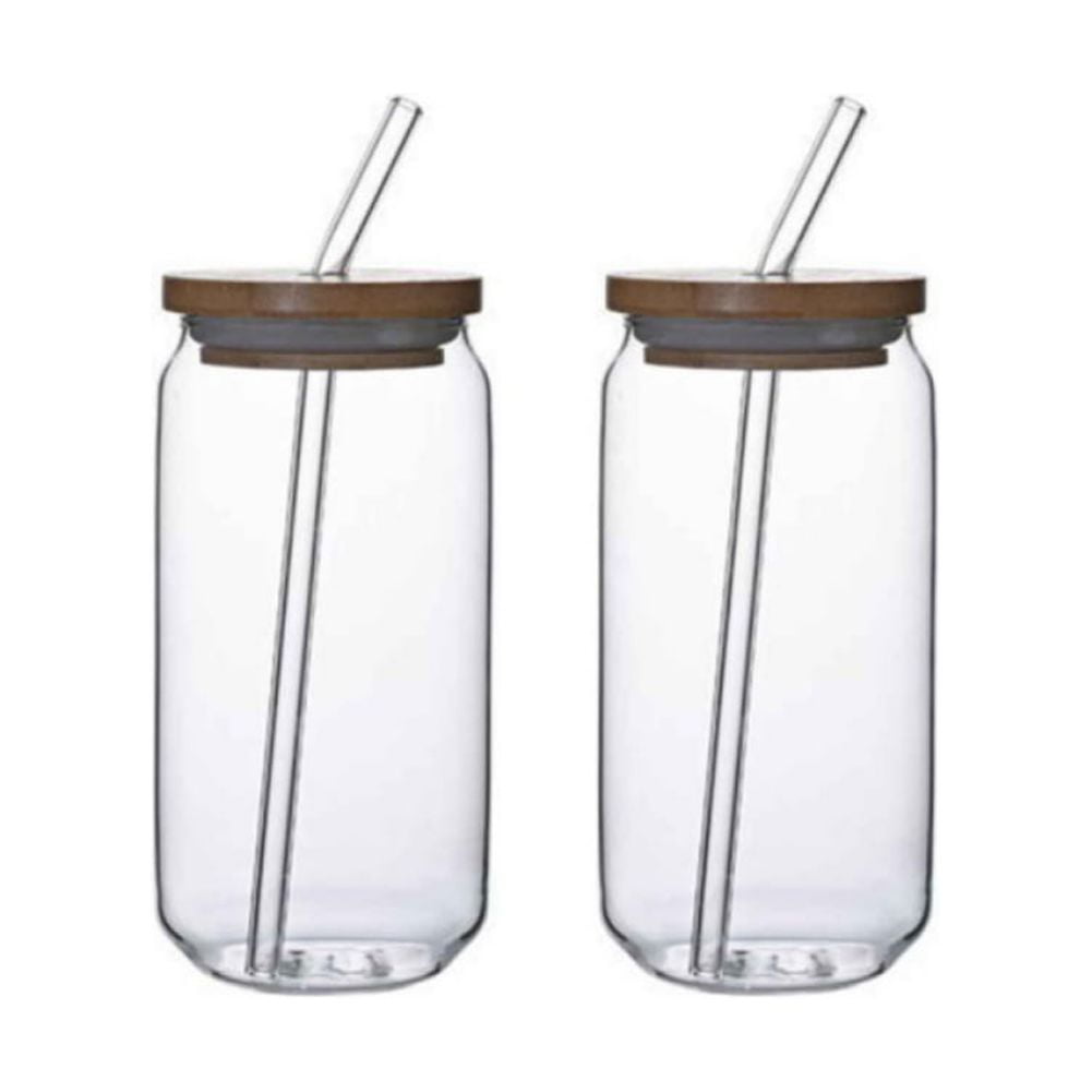 2 Pack Glass Cup, 16oz Drinking Glass with Bamboo Lid and Straw, Beer ...
