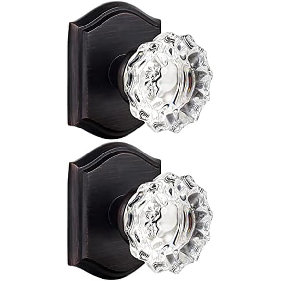 2 Pack Glass Dummy Door Knobs, Antique Inactive Crystal Half-Dummy Door Knobs for Hall and Closet, Oil Rubbed Bronze